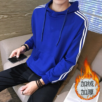 古萊登（GODLIKE） 七分袖 男士T恤 加絨三桿連帽衛(wèi)衣藍色加絨款 XL，L，M，XXL