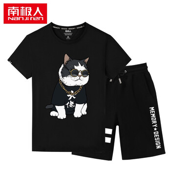 南極人（Nan Ji ren） 短袖 男士T恤 黑/大老貓-黑/記憶 