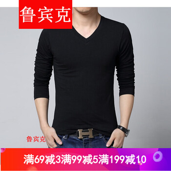魯賓克 長袖 男士T恤 黑色V領 S，XL，L，XXL，XXXL，M
