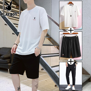 花花公子（PLAYBOY） 短袖 男士T恤 ZH1919TZ 黑色套裝 