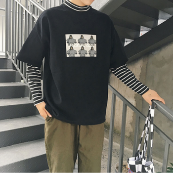 其他品牌 長袖 男士T恤 假兩件黑色 XL，L，M