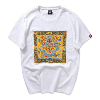古萊登（GODLIKE） 五分袖 男士T恤 刺繡龍白色 