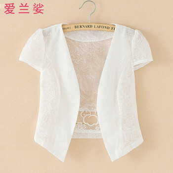 愛蘭娑 V領(lǐng) 短袖 女 短外套 紗網(wǎng)，蕾絲