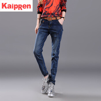 KaipRen 中腰 垮褲 女 長褲 牛仔褲