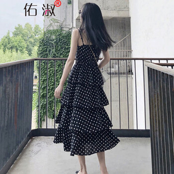 佑淑（YOUSHU） 幾何圖案 露臍/腰，中國結，圓環(huán)，深V款，背帶，波點(diǎn)，飄帶 連衣裙
