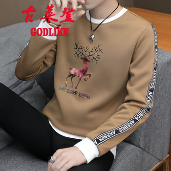 古萊登（GODLIKE） 長(cháng)袖 男士T恤 小彩色小鹿咖啡色 