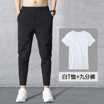 南風(fēng)原町 短袖 男士T恤 白色棉T+黑色小腳 