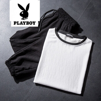 花花公子（PLAYBOY） 短袖 男士T恤 1831白色-九分褲套裝 