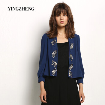 YINGZHENG V領(lǐng) 長袖 女 短外套 刺繡
