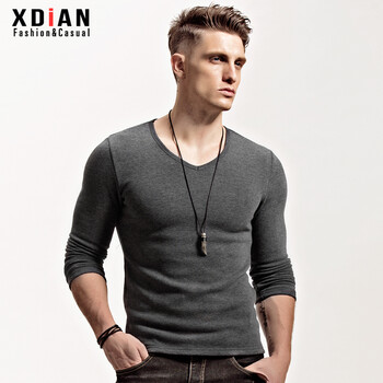 續(xù)點(diǎn)（XDIAN） 長袖 男士T恤 V領(lǐng)深灰 