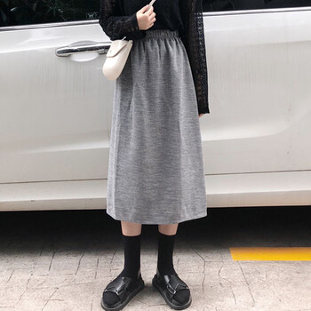 毛呢松緊腰長裙