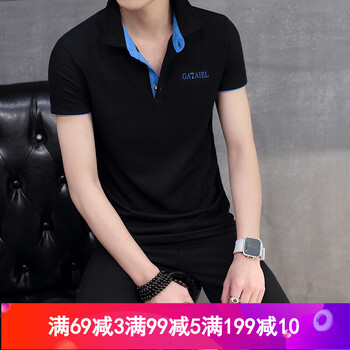 古萊登（GODLIKE） 短袖 男士T恤 黑色藍(lán)領(lǐng) XL，L，XXXL，M，XXL