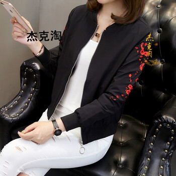 杰克淘 立領(lǐng) 長(zhǎng)袖 女 短外套 繡花，口袋