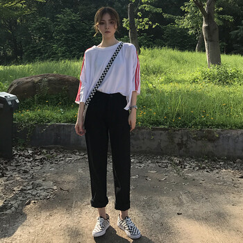 全棉黑色闊腳褲
