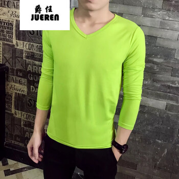威覺(jué)（WEIJUE） 長(cháng)袖 男士T恤 熒光綠V領(lǐng)【購買(mǎi)兩件送棉襪】 