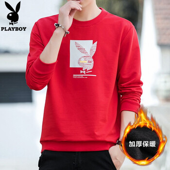 花花公子（PLAYBOY ESTABLISHED 1953） 長袖 男士T恤 H304紅色加絨 