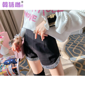 亮片,新款,元素,樣式,流行,趨勢,短褲,黑色