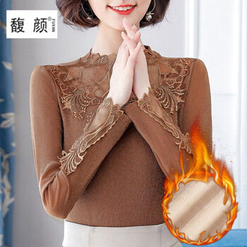高領(lǐng)蕾絲打底衫女棉