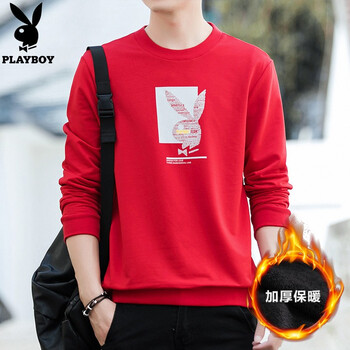 花花公子（PLAYBOY） 長袖 男士T恤 SY-H3032加絨 紅色 
