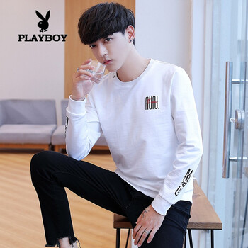 花花公子（PLAYBOY） 長(zhǎng)袖 男士T恤 8264白色 