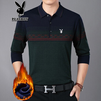 花花公子（PLAYBOY） 長袖 男士T恤 1828墨綠色加絨 XL