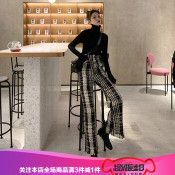 黑白格子鉛筆褲女