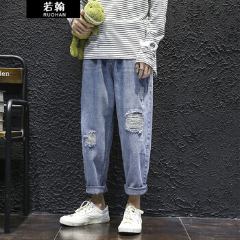 若翰（RUOHAN） 直筒褲 青春休閑 男士牛仔褲