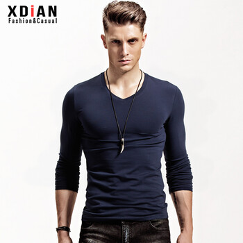 續(xù)點(diǎn)（XDIAN） 長(zhǎng)袖 男士T恤 V領(lǐng)寶藍(lán) 