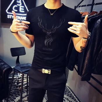 歐波格 短袖 男士T恤 KC花鹿黑色 XL，L，M