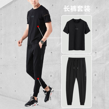 HM 短袖 男士T恤 18161黑色短袖長(zhǎng)褲兩件套 