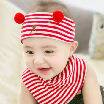 欧育婴儿帽子夏薄款新生儿胎帽宝宝卤门帽0-6个月婴儿发带护卤门帽三角口水巾套装B1064 红色