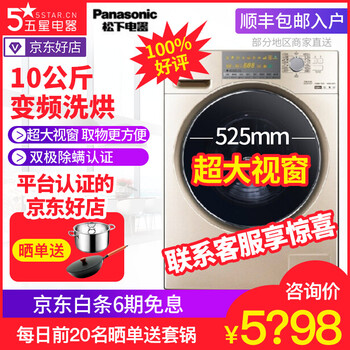 松下（Panasonic） 滾筒洗衣干衣機(jī) 全自動 洗衣機(jī) XQG100-EG13N
