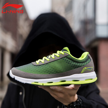 李寧（LI-NING）跑步鞋夏款網(wǎng)面-暗淡灰/熒光亮綠 