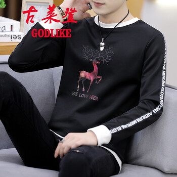 古萊登（GODLIKE） 長(cháng)袖 男士T恤 小彩色小鹿黑色 