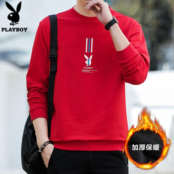 playboy 長袖 男士T恤 紅色加絨-05 