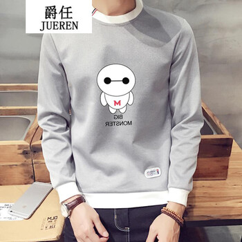 騎士普?。≒utino Rider） 長(cháng)袖 男士T恤 大白(圓領(lǐng))灰色 S，XL，L，XXL，M
