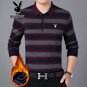 花花公子（PLAYBOY） 長(cháng)袖 男士T恤 3161酒紅色加絨 XL