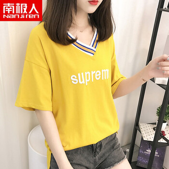 南極人（Nanjiren） 刺繡，拼接 短袖 T恤 女 V領(lǐng)