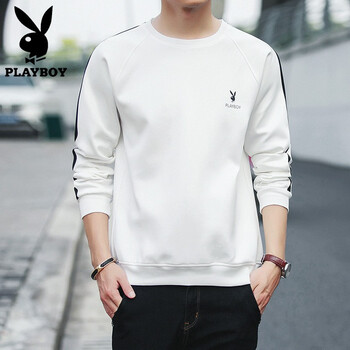 花花公子（PLAYBOY） 長(zhǎng)袖 男士T恤 20172白色常規(guī)款 