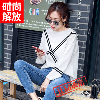 時(shí)尚解放（SHISHANGJF） 拼接 短袖 T恤 女 圓領(lǐng)