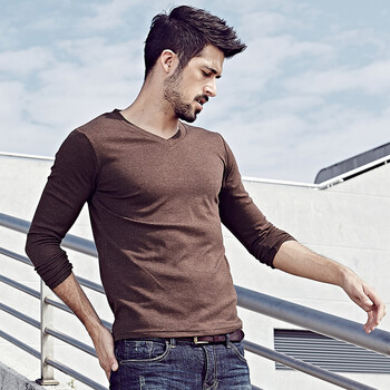 酷衣購（kuegou） 長(cháng)袖 男士T恤 咖啡 