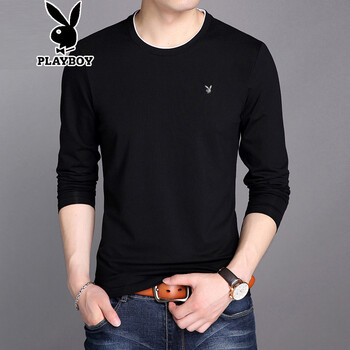 花花公子（PLAYBOY ESTABLISHED 1953） 長(zhǎng)袖 男士T恤 黑色 XXXL