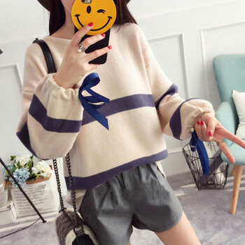 條紋泡泡袖毛衣