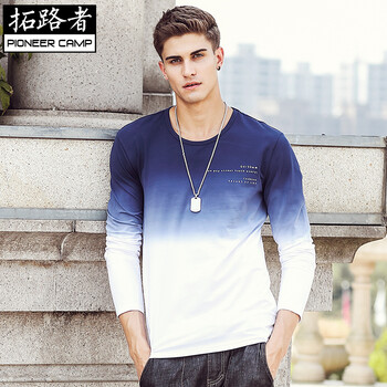 拓路者（Pioneer Camp） 長(cháng)袖 男士T恤 白色漸變藍 M
