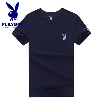 花花公子（PLAYBOY） 短袖 男士T恤 藍色（圓領(lǐng)款） 