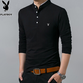 花花公子（PLAYBOY ESTABLISHED 1953） 長袖 男士T恤 8165黑色 XXXL