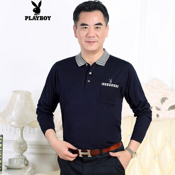 花花公子（PLAYBOY ESTABLISHED 1953） 長袖 男士T恤 藏青色 加大