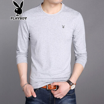花花公子（PLAYBOY ESTABLISHED 1953） 長袖 男士T恤 灰色 XXXL