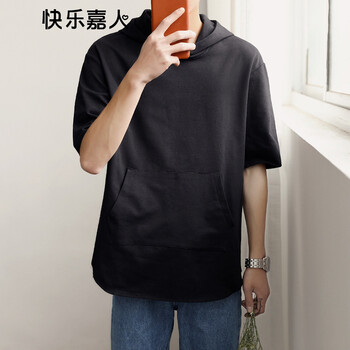 快樂嘉人 五分袖 男士T恤 黑色 M