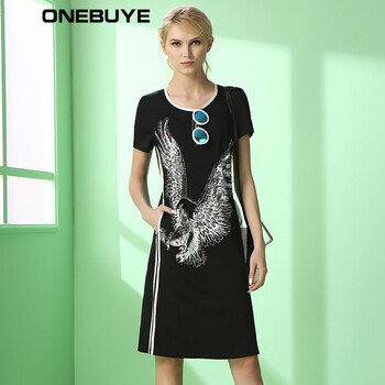 ONE BUYE  拼接，褶皺，印花 連衣裙